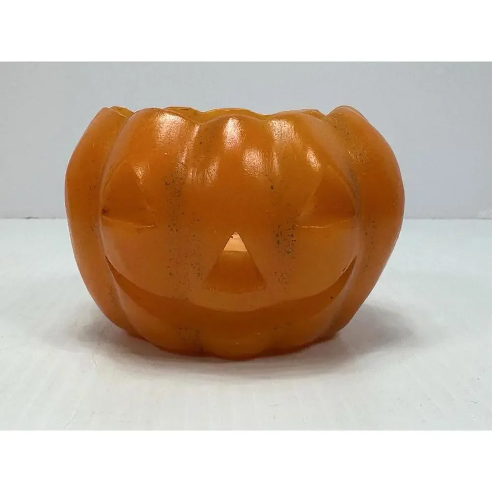 3 VTG Wax Jack o lantern Halloween Pumpkin Luminary‎ Electric Tea Light Holder
